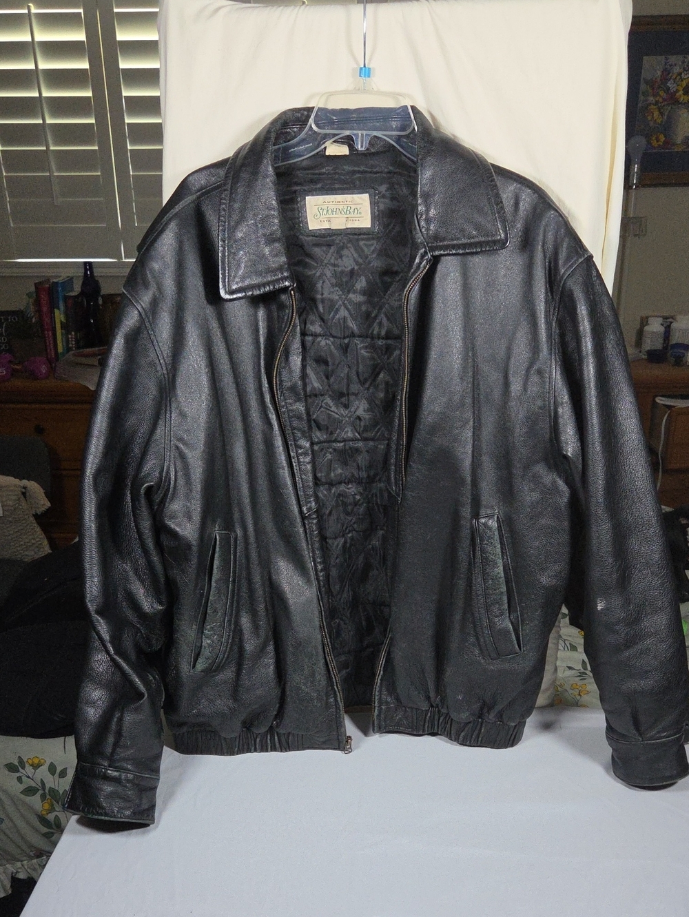 Vtg St.John’s Bay Men’s Leather Jacket L Worn Distressed Aviator Bomber Jacket
